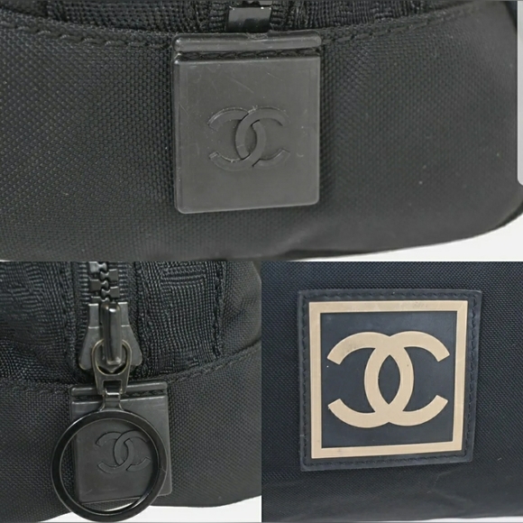 🌬CHANEL Logo CC Sport Line Pouch Nylon Rubber Lea - Picture 8 of 15